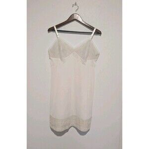 Vintage 70s Vanity Fair Ivory Daisy Illusion Lace Nylon  Full Slip Sz 40 USA